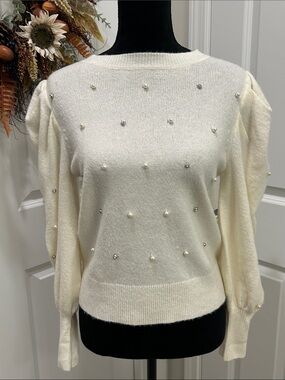 a new day NWT Pearl-Embellished Cream Sweater - Women's Long Sleeve Size Small